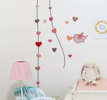 Autocolante infantil pássaro e corações - TenStickers