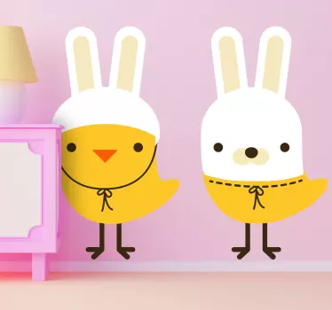 Autocolante infantil pintinhos vestidos de coelho da páscoa - TenStickers