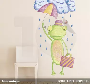 Autocolante infantil sapo com guarda-chuva - TenStickers