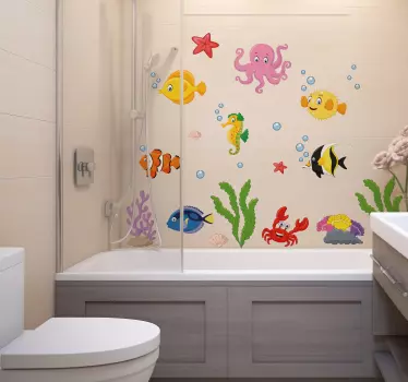 Autocolante para banho peixes de desenhos animados - TenStickers