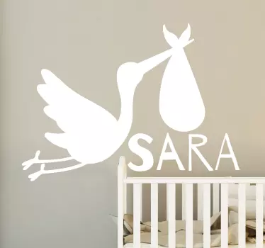 Autocolante para bebés Cegonha com nome personalizado - TenStickers