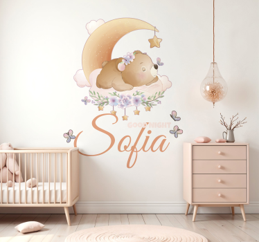 Autocolante para bebé urso e lua com nome - TenStickers