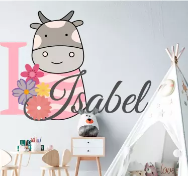 Autocolante para bebé vaca com nome - TenStickers