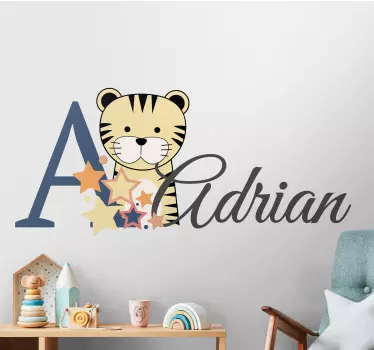 Autocolante para bebé tigre bebé com nome - TenStickers