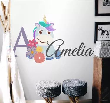 Autocolante para bebé unicórnio com nome - TenStickers
