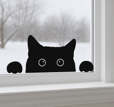 Autocolante para janela gato preto curioso - TenStickers