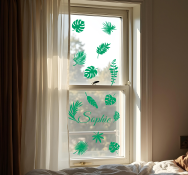 Autocolante para janela folhas de monstera com nome - TenStickers