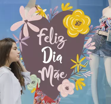 Vinil para montras Coração Feliz Dia Mãe - TenStickers