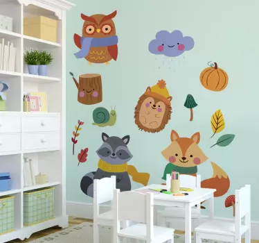 Autocolante para quarto infantil Flores e animais do outono  - TenStickers