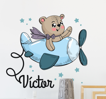 Autocolante personalizado ursinho num avião - TenStickers