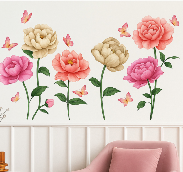 Autocolante sala de estar flores e borboletas coloridas - TenStickers