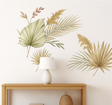 Autocolante sala de estar folhas tropicais boho - TenStickers
