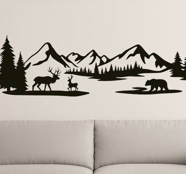 Autocolante sala de estar paisagem de floresta montanhosa - TenStickers