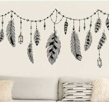 Autocolante sala de estar penas boêmias boho - TenStickers
