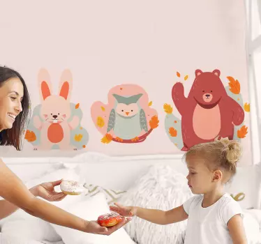 Autocolante trio de animais adoráveis - TenStickers