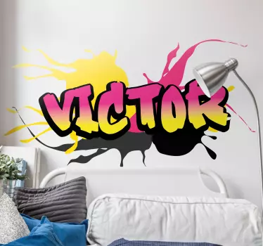 Autocolante urbano Graffiti personalizável em rosa e amarelo - TenStickers