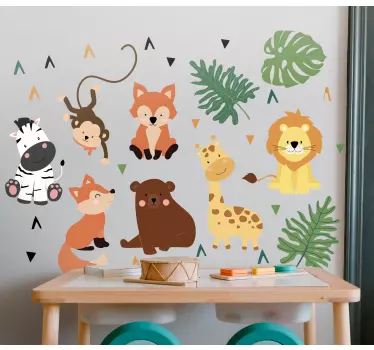 Autocolantes animais Animais selvagens fofos com folhas - TenStickers