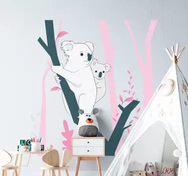 Autocolantes animais árvore rosa com animais selvagens - TenStickers