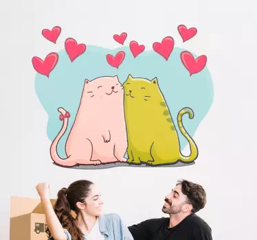 Autocolantes para quarto infantil gatos e corações - TenStickers