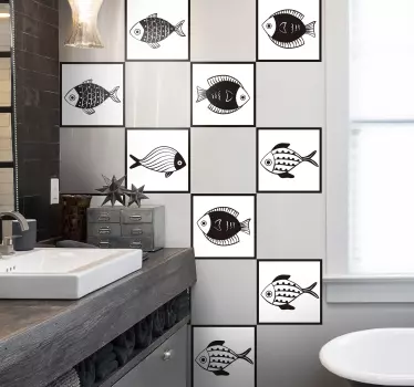 Autocolantes azulejos decorativos Padrão de peixe bonito - TenStickers