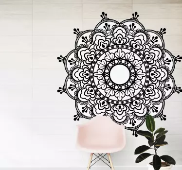 Autocolantes com padrões florais Mandala preto e branco boêmio - TenStickers