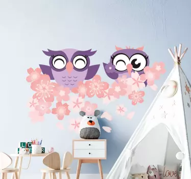 Autocolantes de animais diversos Flor de cereja de coruja - TenStickers
