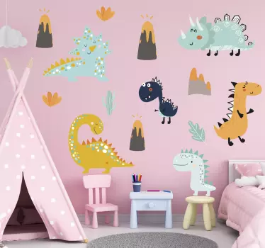 Autocolantes de dragões e dinossauros Vulcão de dinossauro nórdic - TenStickers