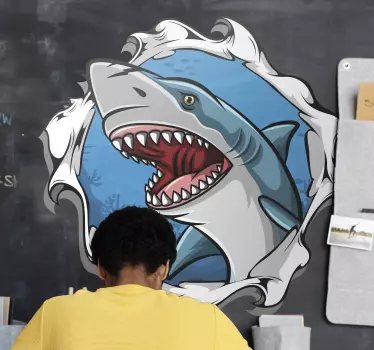 Autocolantes de efeitos visuais Grande tubarão 3d - TenStickers