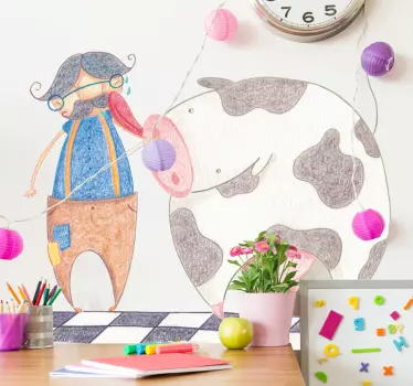 Autocolante de ilustrações fazendeiro e vaca feliz - TenStickers