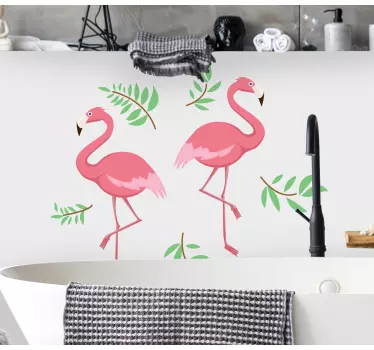 Autocolantes de pássaros e aves Silhueta rosa de flamingos - TenStickers