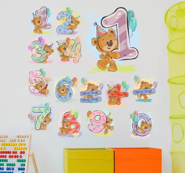 Autocolantes de peluches e bonecos Números de urso - TenStickers