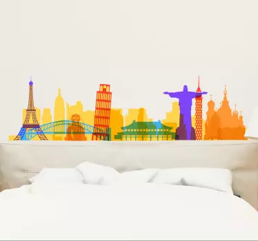 Autocolante decorativo de Linha do horizonte Mundo em aquarela - TenStickers