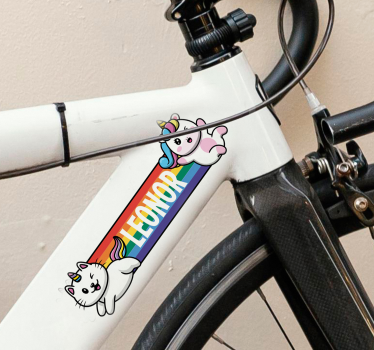 Autocolantes decorativo para bicicletas Arco-íris com dois unicór - TenStickers