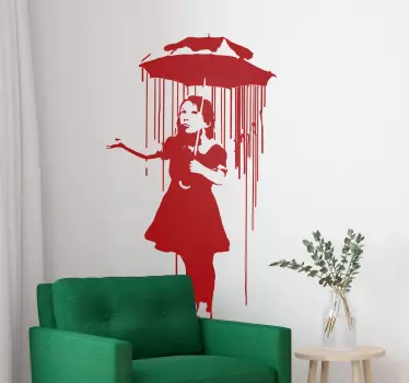 Autocolantes decorativos de arte Menina banksy com guarda-chuva - TenStickers