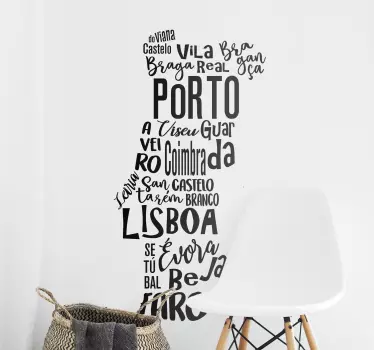 Autocolantes decorativos de cidades e países Mapa de portugal - TenStickers