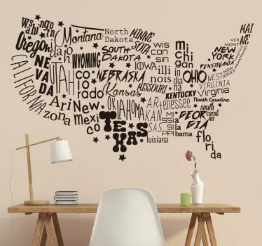 Autocolantes decorativos de cidades e países Mapa dos estados uni - TenStickers