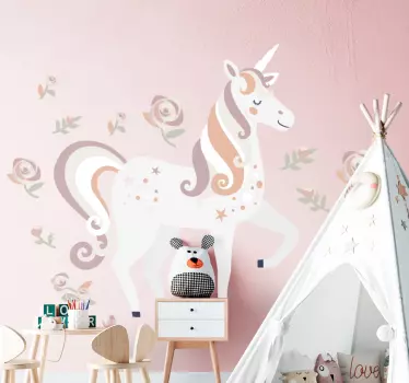 Autocolantes decorativos de contos infantis Unicórnio rosa e alto - TenStickers