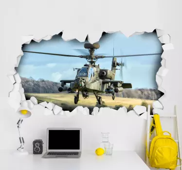 Autocolantes decorativos de efeitos visuais Helicóptero 3d - TenStickers