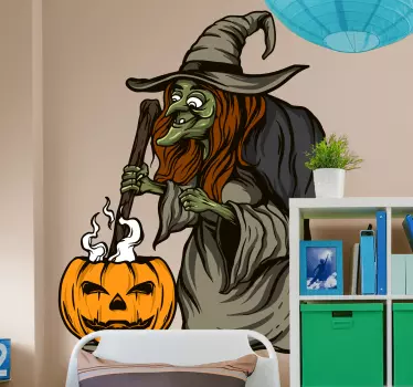 Autocolantes decorativos de halloween Bruxa e abóbora - TenStickers
