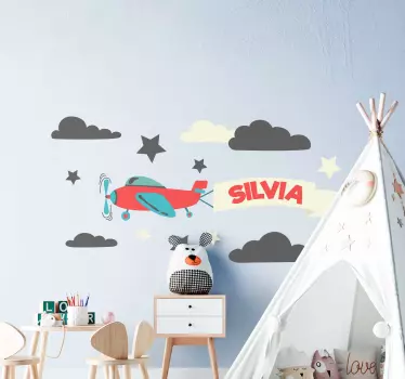 Autocolantes decorativos de ilustrações Aviões com nome e estrela - TenStickers