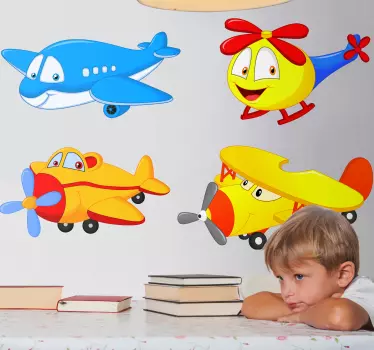Autocolantes decorativos de ilustrações Aviões e helicópteros com - TenStickers