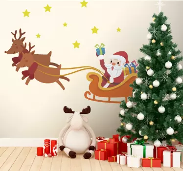 Autocolantes decorativos de Natal Cartoon papai noel em seu trenó - TenStickers