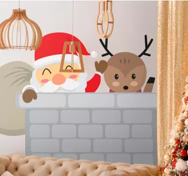 Autocolantes decorativos de Natal Espiando papai noel e rena - TenStickers