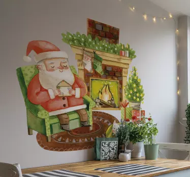Autocolantes decorativos de Natal Lareira pai natal - TenStickers