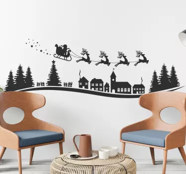 Autocolantes decorativos de Natal Papai noel voando com estrelas - TenStickers