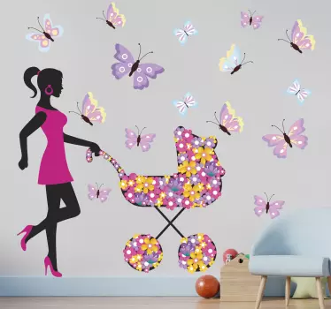 Autocolantes decorativos de pessoas Mulher borboleta e carrinho d - TenStickers
