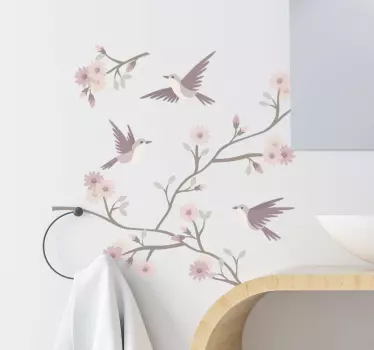Autocolantes flores Flores na primavera com passarinhos - TenStickers
