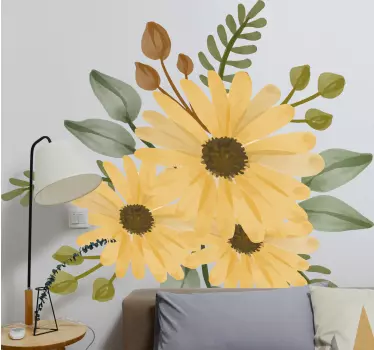 Autocolantes flores Girassóis de outono em riscas pretas e branca - TenStickers