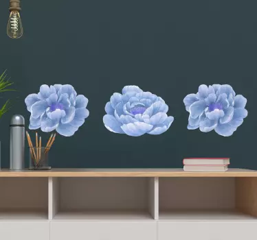 Autocolantes flores Peônia definida em azul - TenStickers