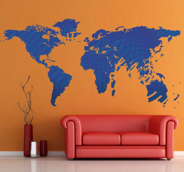 Autocolantes sala de reuniões mapa mundo azul com ondas - TenStickers